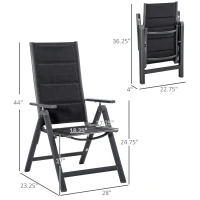 Outsunny 2 Piece Outdoor Patio Folding Chair Set, Aluminum Frame Portable Reclining Camping Seats with Soft Padding & Adjustable Backrest, for Garden, Outdoor, Backyard, Black(m-3)