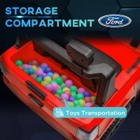 Qaba Ford Ranger Licensed 12V Ride on Car Battery Powered Kids Truck w/ Rear Storage Remote, Spring Suspension, Red(m-5)
