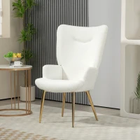 HOMCOM Modern Accent Armchair, Sherpa Boucle Lounge Chair with Metal Legs for Living Room, Bedroom, White(m-8)