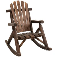 Outsunny Outdoor Wooden Rocking Chair, Single-Person Adirondack Rocking Patio Chair with Rustic High Back, Slatted Seat and Backrest for Indoor, Backyard, Garden, Carbonized(m-11)