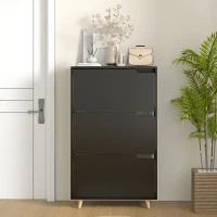 HOMCOM Slim Shoe Storage Cabinet with 3 Flip Drawers and Adjustable Shelves, Shoe Cabinet for 18-24 Pairs, Black(m-9)