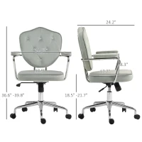 HOMCOM Cute Office Chair, Desk Chair with Button Tufted Velvet-Feel Fabric, Swivel Computer Vanity Chair, Gray(m-3)