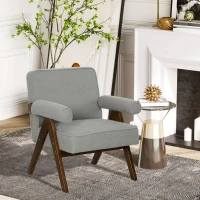 HOMCOM Cashmere Accent Chair Armchair with Wide Seat and Soft Padded Armrests for Reading, Bedroom, Light Grey(m-1)