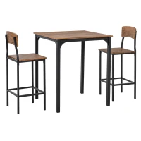 HOMCOM 3 Piece Pub Table and Chairs, Small Kitchen Table and Chairs, Square Dining Table with 2 Stools, Walnut and Black(m-11)
