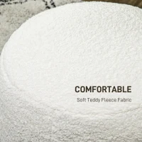 HOMCOM Round Ottoman, Upholstered Foot Stool, Teddy Fleece Fabric for Living Room, Entryway, White(m-4)