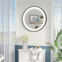 kleankin 24-Inch Lighted Bathroom Mirror for Wall, Dimmable LED Mirror with Memory Function, Round Mirror for Wall Decor(m-10)