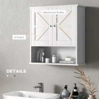 kleankin Farmhouse Bathroom Medicine Cabinet, Wall Cabinet with Barn Doors, and Adjustable Shelf for Laundry Room, White(m-7)