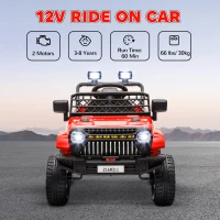 Qaba 12V Ride on Truck, Electric Car for Kids with Remote Control, Suspension, 3 Speeds, USB Music Headlights, Red(m-4)