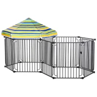 PawHut Heavy-Duty Metal Dog Playpen, Outdoor Pet Cage Kennel, Indoor Puppy Exercise Fence Barrier with Weather-Resistant Polyester Roof, Locking Door, 83"L x 48"W x 47"H(m-11)
