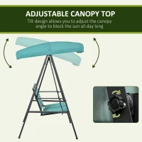 Outsunny 2-Person Patio Swings with Canopy, Outdoor Canopy Swing with Adjustable Shade, Breathable Mesh Seats and  Steel Frame for Garden, Poolside, Backyard, Blue(m-4)