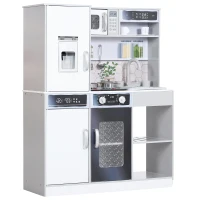 Qaba Play Kitchen, Kids Kitchen Playset w/ Lights, Sounds, Running Water, Coffee Machine, Ice Maker & Microwave for 3-8 Years(m-1)