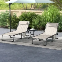 Outsunny Folding Chaise Lounge Set with Reclining Back, 25.6" x 74" x 14.2", Khaki(m-10)