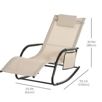 Outsunny Patio Rocking Chair with Mesh Fabric, Outdoor Rocking Sling Sun Lounger with Removable Headrest and Side Pocket for Garden, Deck, Lawn, Cream White(m-3)