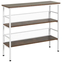 HOMCOM 3-Tier Console Table Industrial Style Storage Metal Wooden Shelf with a Robust Multi-Functional Design & Adjustable Feet, White(m-1)