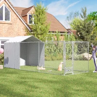 PawHut Galvanized Chain Link Large Outdoor Dog Kennel with Waterproof & UV-Resistant Cover, for M&L Dogs, 19.7' x 7.5' x 7.5'(m-2)
