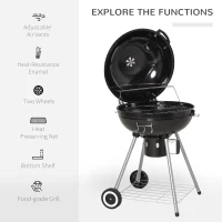Outsunny Portable Kettle Charcoal Grill for Outdoor Grilling Heat Control BBQ Barbecue(m-6)