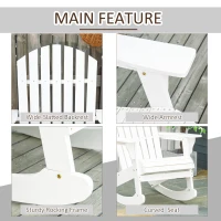 Outsunny Wooden Adirondack Rocking Chair Outdoor Lounge Chair Fire Pit Seating with Slatted Wooden Design, Fanned Back, White(m-6)