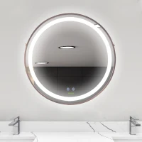 kleankin 24'' Round Led Bathroom Mirror, Dimmable Anti Fog Wall-Mounted Mirror with 3 Temperature Colors, Plug-in, Rose Gold(m-2)