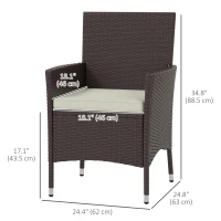 Outsunny 2pcs Rattan Chair Set Garden Wicker Seat Outdoor Patio Furniture with Armrest, Dark Coffee(m-3)