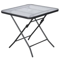 Outsunny 30" Square Outdoor Dining Table, Foldable Patio Table with Umbrella Hole, Water-Grain Glass Top Coffee Table for Balcony, Poolside, Black(m-11)
