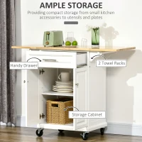 HOMCOM Kitchen Island Cart on Wheels with Extended Counter Drawer Cabinet Towel Racks(m-4)