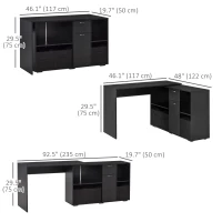 HOMCOM Convertible L-Shaped Computer Desk, Corner Table wth 3 Fabric Storage Boxes, Retractable Home Office Desk, Black(m-3)