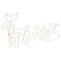 Outsunny 35" Christmas Reindeer and Sleigh with LED Motif Warm White Lighting, Indoor Outdoor Steel Frame Yard Decoration(m-11)