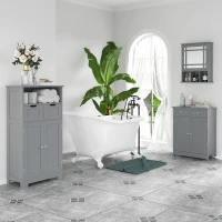 kleankin Freestanding Bathroom Cabinet with Adjustable Shelf and Drawers, Small Cabinet for Bathroom, Living Room, Grey(m-9)