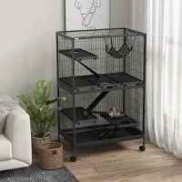 PawHut 5-Tier Rolling Small Animal Cage, Deluxe Guinea Pig Cage, Ferret Cage for Mink Chinchilla Kitten Rabbit, Grey(m-8)