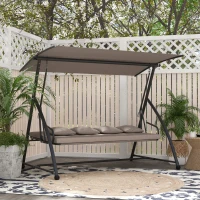 Outsunny 3 Seater Porch Swing Convertible Swing Chair Bed Cushioned Light Brown(m-8)