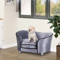 PawHut Pet Sofa Bed Dog Cat Cozy Puppy House Couch Furniture with Removable Cushion, Light Grey(m-8)