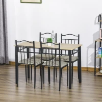 HOMCOM 5 Piece Dining Room Table Set with 4 Metal Frame Chairs for Kitchen, Dinette, Breakfast Nook, Grey(m-10)