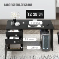 HOMCOM Computer Desk with Storage, PC Table with Drawers and Cabinet for Home Office, Study Room, Black(m-5)