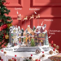 HOMCOM Christmas Village, Santa & Deer Skating Pond Animated Winter Wonderland Set with Multicolored LED Light, Battery Operated Christmas Decoration(m-4)