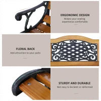 Outsunny 50" Outdoor Garden Bench, Park Patio Bench Loveseat, Wood & Metal Frame with Plastic Flourish Backrest, Natural Wood(m-5)