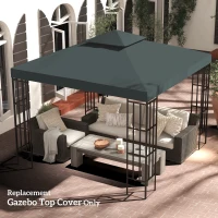 Outsunny 10' x 10' Square 2-Tier Gazebo Canopy Replacement Top Cover Outdoor Garden Sun Shade, Charcoal Grey(m-7)