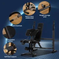 Soozier Weight Bench Stand with Squat Rack, Adjustable Olympic Bench, Multifunctional Arm Curl Pad, Leg Extension, Grey(m-6)