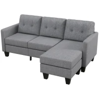 HOMCOM L-shaped Sofa, 3 Seater Couch with Ottoman, Corner Sofa with Thick Padded Cushion and Wood Legs, Light Grey(m-11)