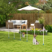 PawHut Adjustable Dog Agility Training Obstacle Set with Weaves Poles and Storage Bag for Pet Dogs Outdoor Games Exercise Blue and White(m-1)