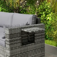 Outsunny 3 Seater Wicker Sofa with Side Trays, Outdoor Patio Couch with 6" Thick Back Cushions, Deep Seating, Mixed Gray(m-9)