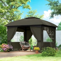 Outsunny 11' x 11' Outdoor Gazebo, Double Roof Patio Gazebo with Curtains, Church Windows, Galvanized Steel Frame, Dark Gray(m-2)