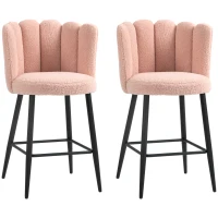 HOMCOM Faux Cashmere Bar Stools Set of 2 Counter Height Bar Stools with Back for Home Kitchen, 20.5"x19.7"x36.6", Pink(m-11)