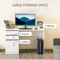 HOMCOM Modern Computer Desk, Home Office Desk for Study, Writing Workstation with Storage Drawer and Cabinet for Living Room, White(m-5)