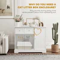 PawHut Cat Litter Box Enclosure with Drawers, Storage, Anti-tip Kit, 39" x 18" x 31.5", White(m-5)
