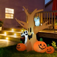 HOMCOM Inflatable Halloween Decoration Haunted Tree with Owl, Ghost, Pumpkins, Blow-Up Outdoor LED Display for Lawn, Garden, Party(m-8)