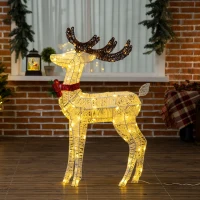 Outsunny Light Up Reindeer Christmas Decoration, Outdoor Lighted Deer Xmas Decor with 100 LED Lights and 4 Ground Stakes for Holiday, Lawn, Garden, Yard, White(m-8)