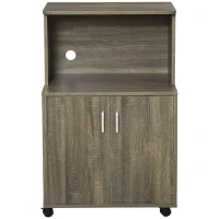 HOMCOM Microwave Cart on Wheels Utility Trolley Storage Sideboard Bookcase with 2-door Cabinet, Grey Wood Grain(m-11)