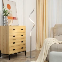 HOMCOM Modern Spiral Floor Lamp, LED Standing Lamp Warm White with Square Base and Foot Switch for Living Room, Bedroom, Set of 2, Silver(m-10)