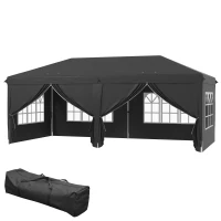 Outsunny 10' x 20' Pop Up Canopy Tent Outdoor Portable Easy Up Party Tent Garden Shade Shelter with Walls Carrying Bag, Black(m-2)