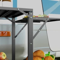 Outsunny Aluminum Camping Kitchen, Folding Cook Station with Carrying Bag, 4 Side Tables, 2 Shelves for BBQ, RV, Picnic, Black(m-7)